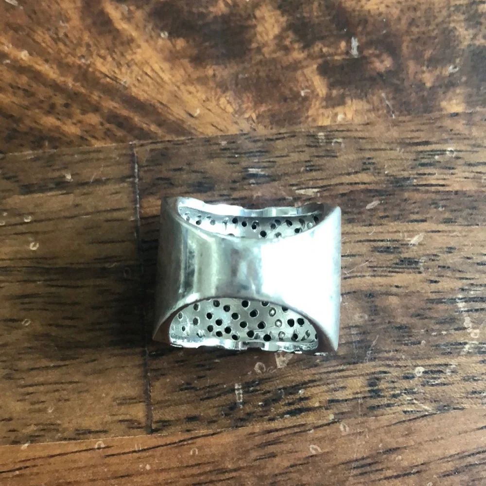 Sterling Silver Zebra CZ Ring 925 Black White Rhinestone Wide Band Sz 7 (approx)
